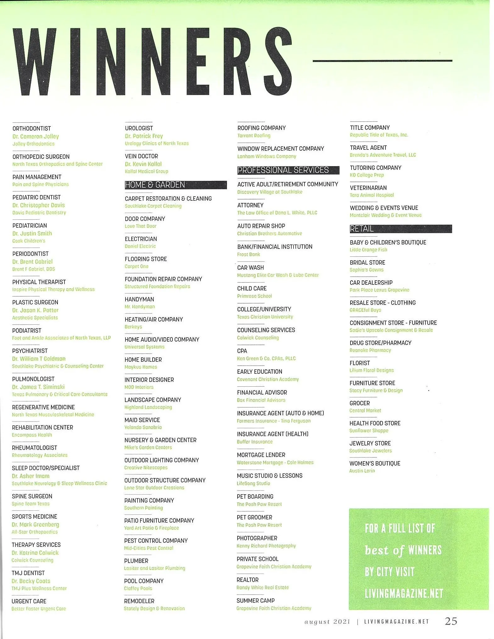 Living Magazine full list of winners